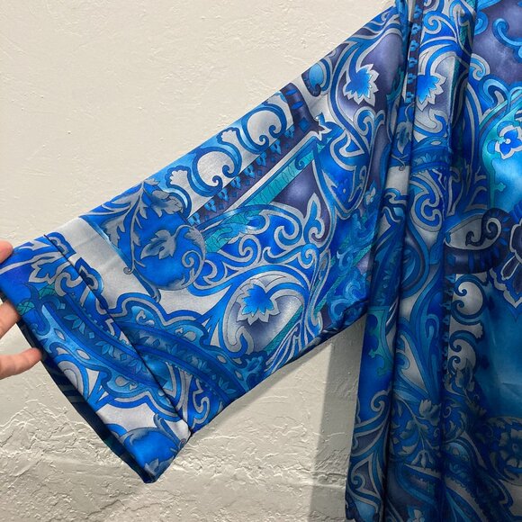 Mona Lisa Women’s Nightgown Robe Maxi Dress Made In USA Satin Paisley Blue PL - Picture 11 of 14